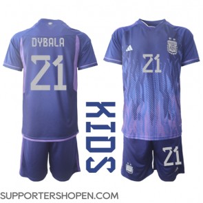 Argentina Paulo Dybala #21 Bortatröja Barn VM 2022 Kortärmad (+ korta byxor)